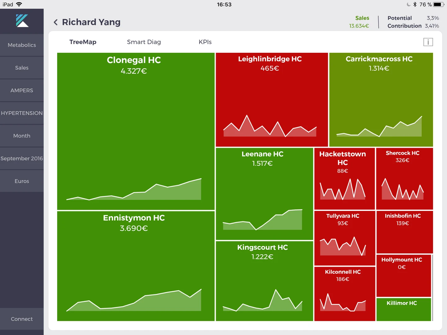 Kaizen iPad treemap comparing market potential and sales performance