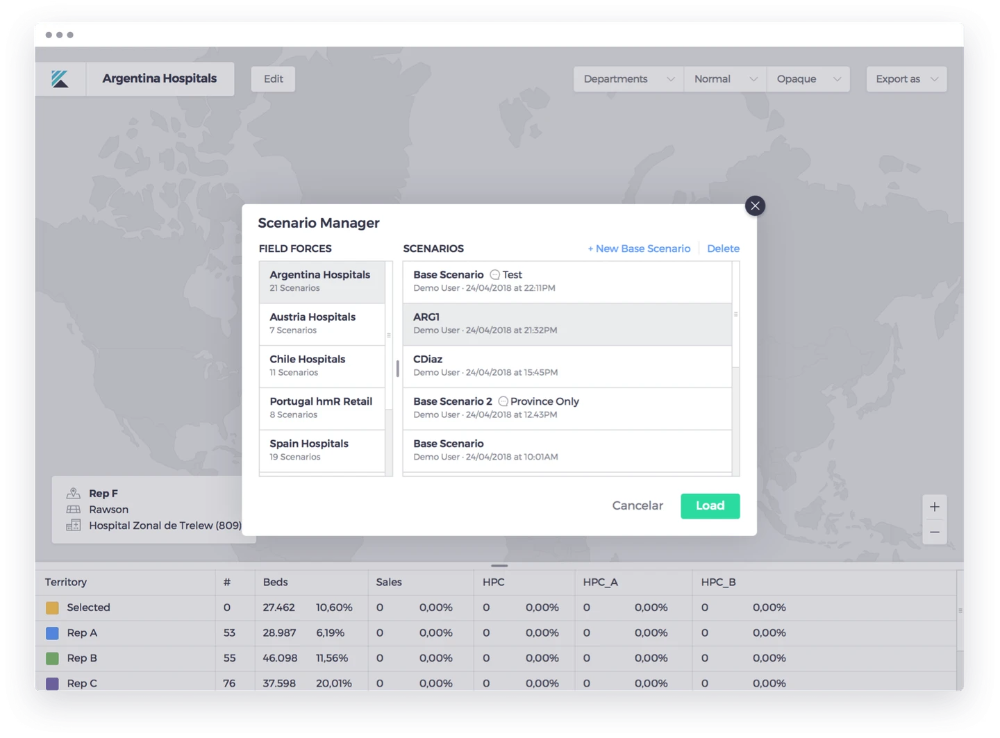 Kaizen territory alignment interface with a geographic map
